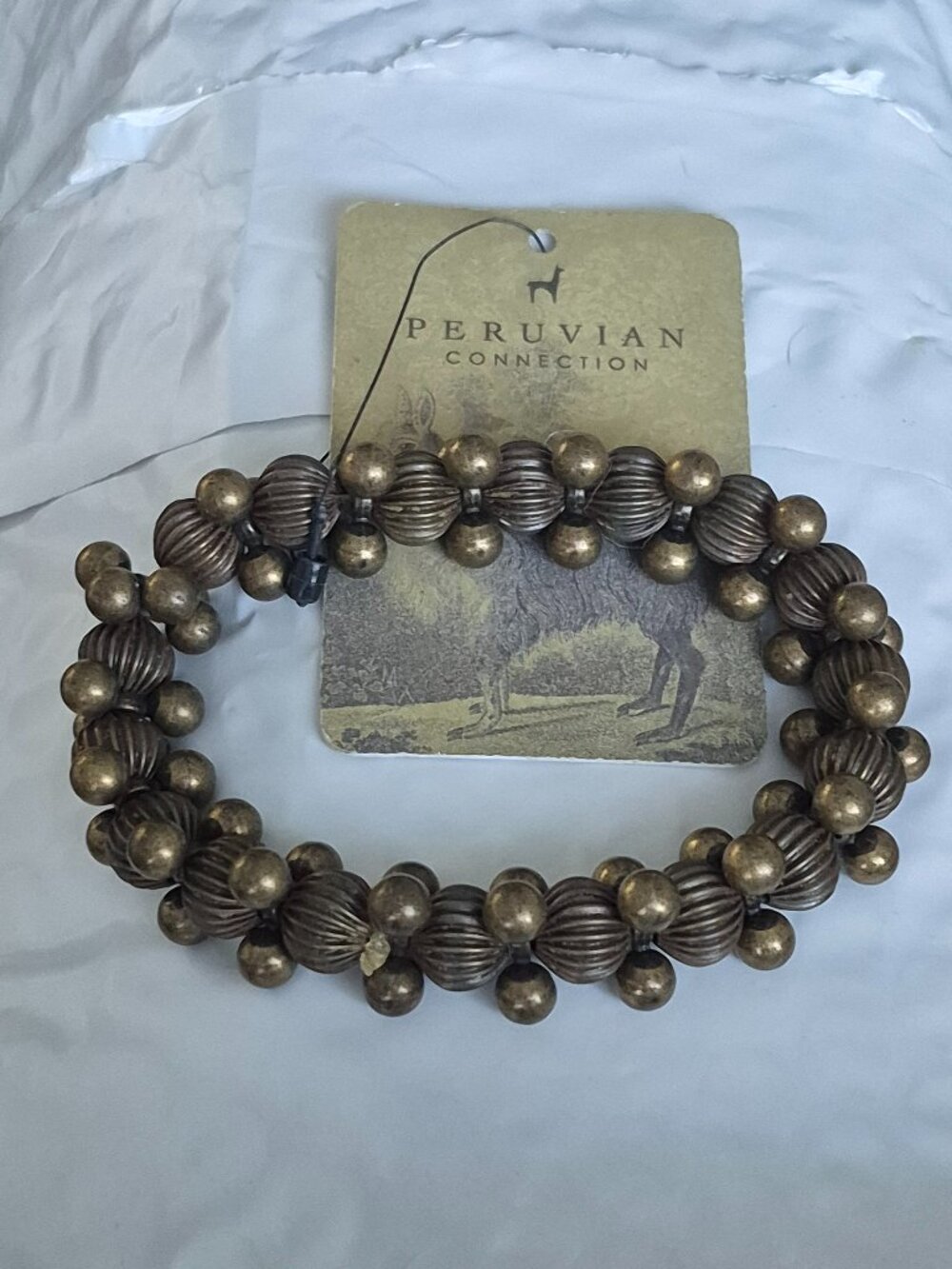 Vintage Peruvian Connection Antique Brass Melon Bead Stretch Bracelet